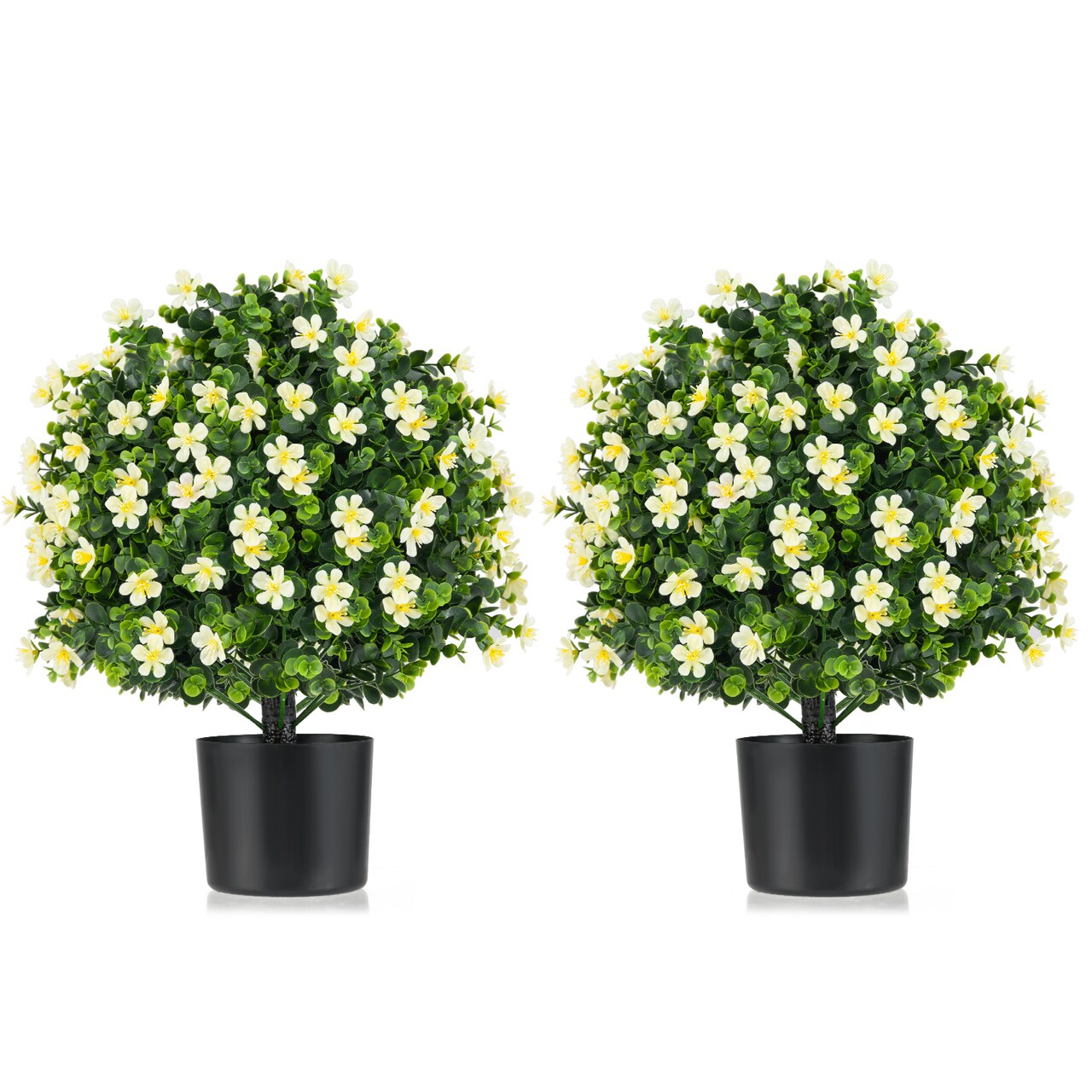 Artificial 2 Pack Topiary Ball Trees with Cement Pots Indoor or Outdoor